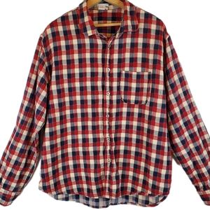 Carbon2Cobalt Checkered Flannel Button Up Shirt Top Size L Mens Soft!